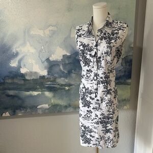 Black and White Sleeveless Floral Dress 100% Cotton